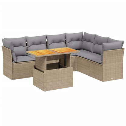 Set Divani da Giardino 7 pz con Cuscini Beige in Polyrattan - homemem39