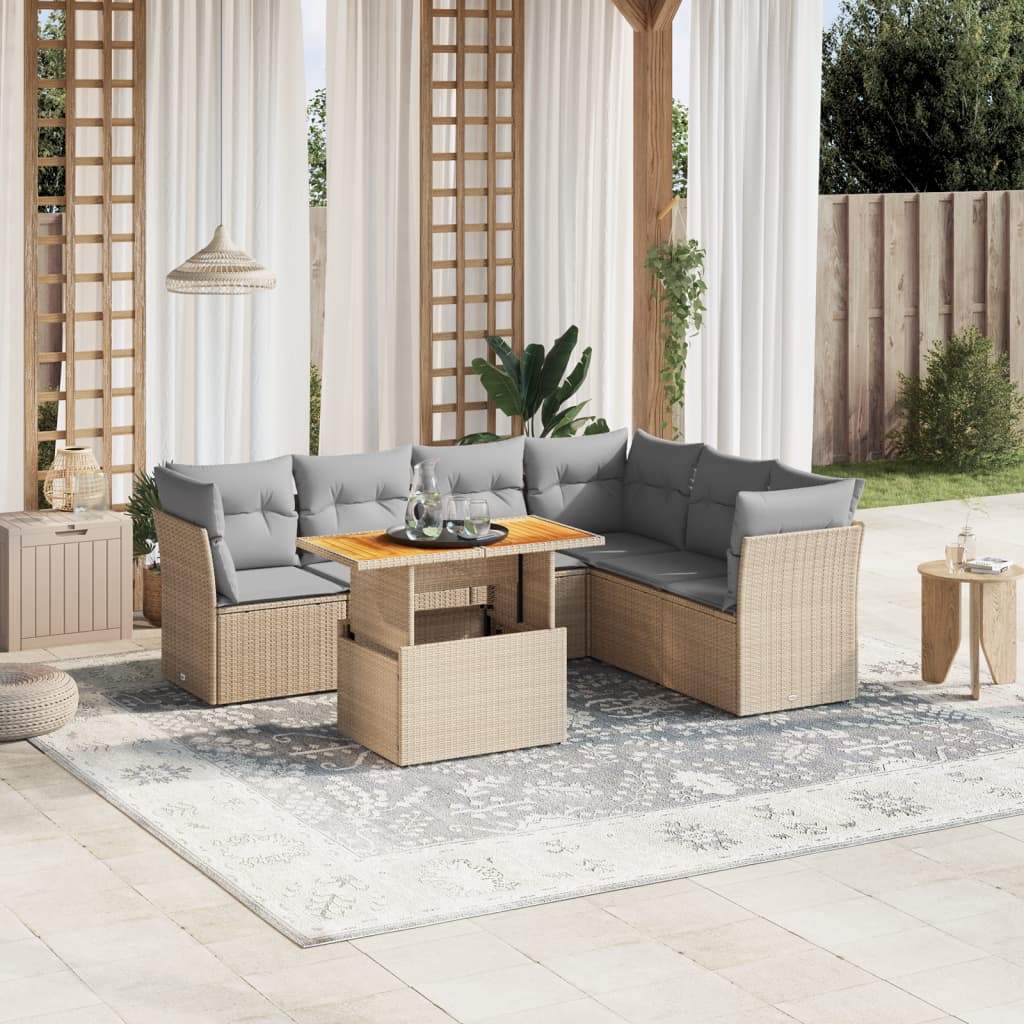 Set Divani da Giardino 7 pz con Cuscini Beige in Polyrattan - homemem39