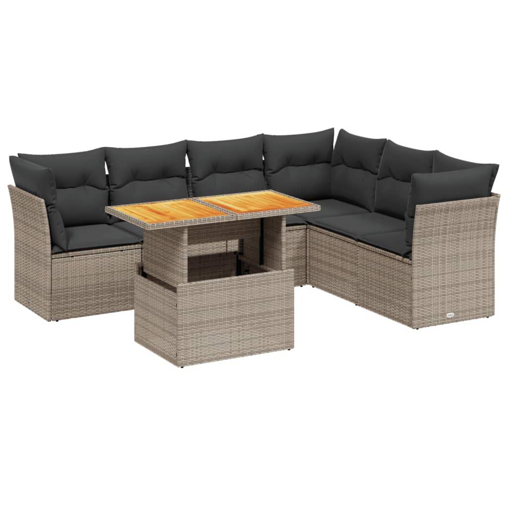 Set Divani da Giardino 7 pz con Cuscini Grigio in Polyrattan - homemem39