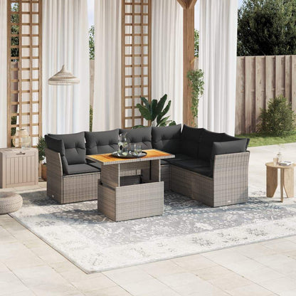 Set Divani da Giardino 7 pz con Cuscini Grigio in Polyrattan - homemem39