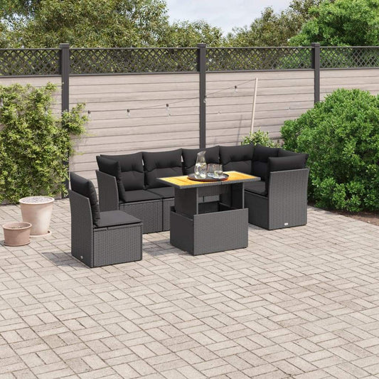 Set Divani da Giardino con Cuscini 7pz Nero Polyrattan - homemem39