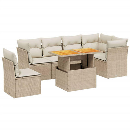 Set Divani da Giardino 7 pz con Cuscini Beige in Polyrattan - homemem39