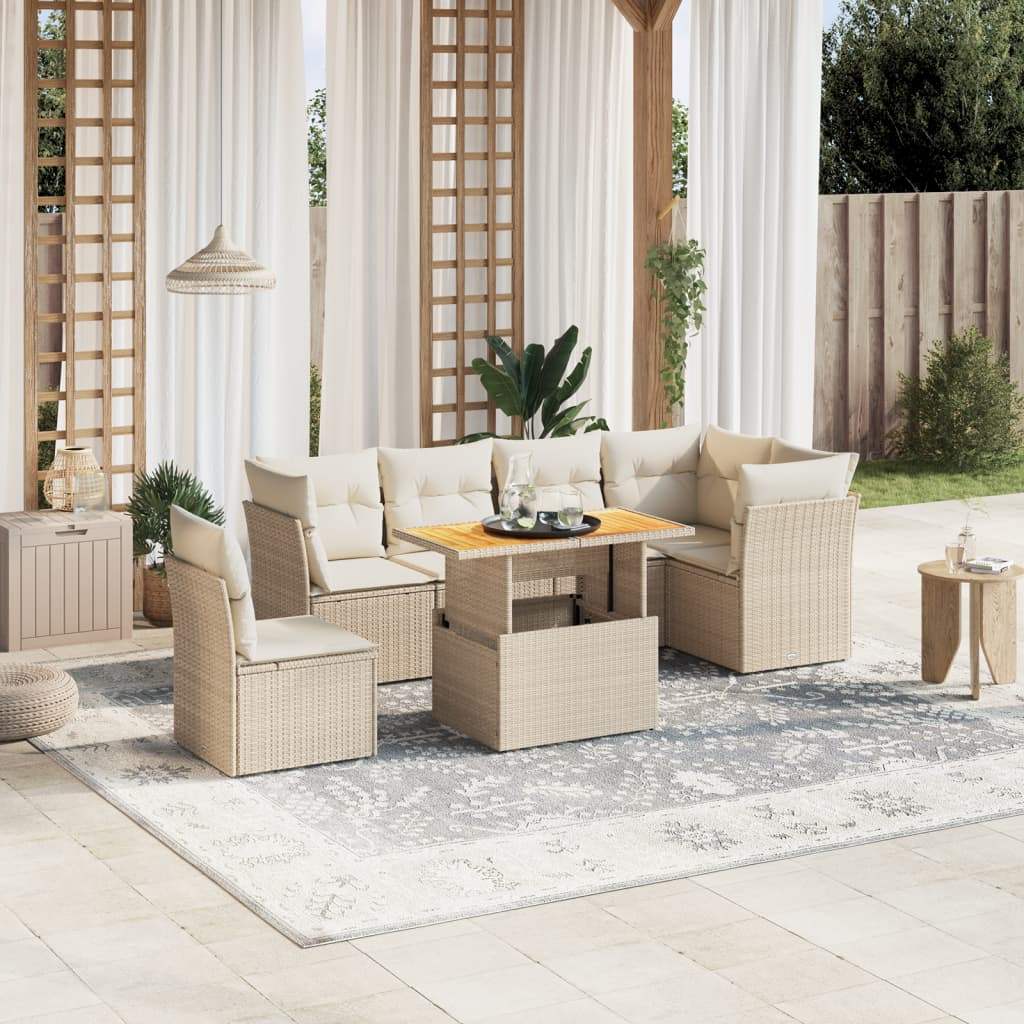 Set Divani da Giardino 7 pz con Cuscini Beige in Polyrattan - homemem39