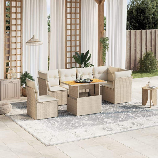 Set Divani da Giardino 7 pz con Cuscini Beige in Polyrattan - homemem39