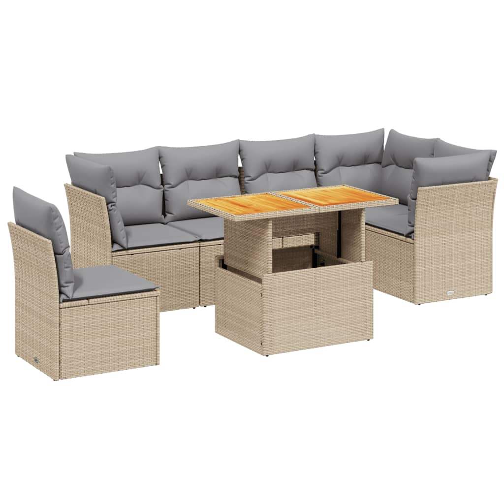 Set Divani da Giardino 7 pz con Cuscini Beige in Polyrattan - homemem39