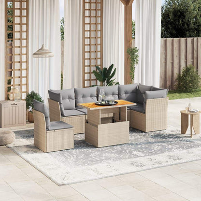 Set Divani da Giardino 7 pz con Cuscini Beige in Polyrattan - homemem39