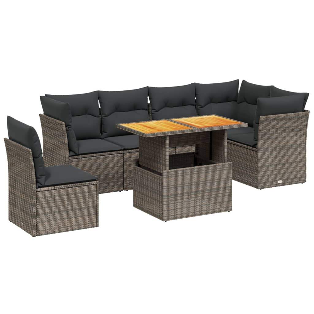 Set Divani da Giardino 7 pz con Cuscini Grigio in Polyrattan - homemem39