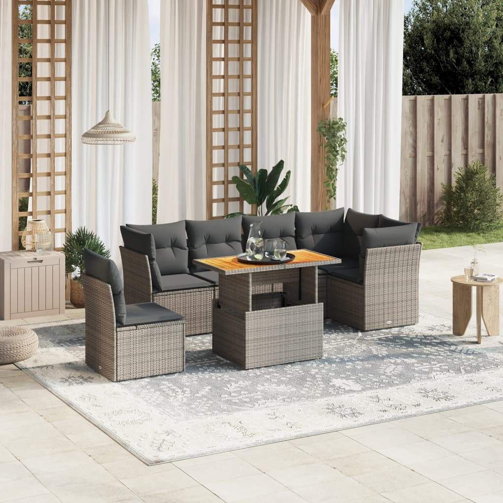 Set Divani da Giardino 7 pz con Cuscini Grigio in Polyrattan - homemem39