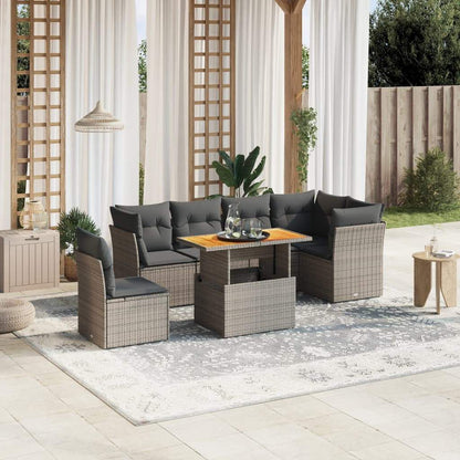 Set Divani da Giardino 7 pz con Cuscini Grigio in Polyrattan - homemem39