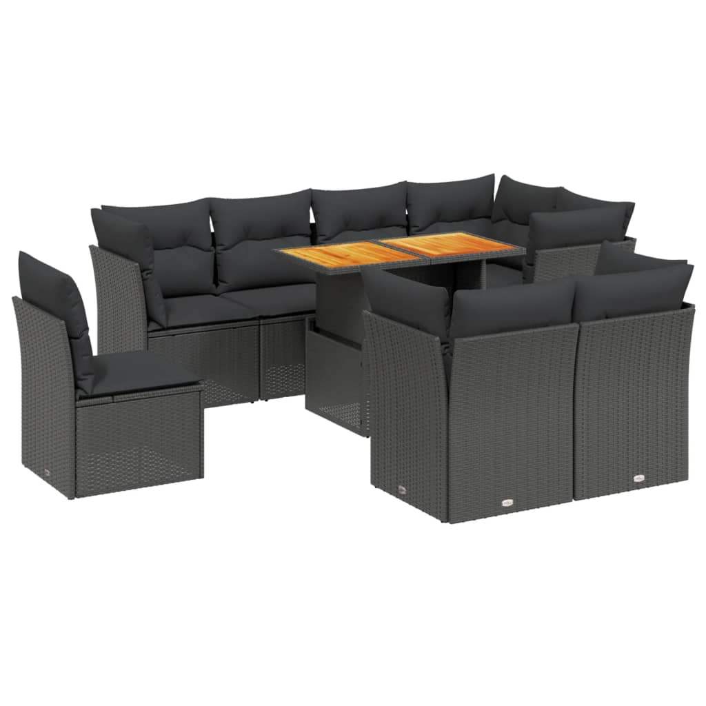 Set Divani da Giardino 9 pz con Cuscini Nero in Polyrattan - homemem39
