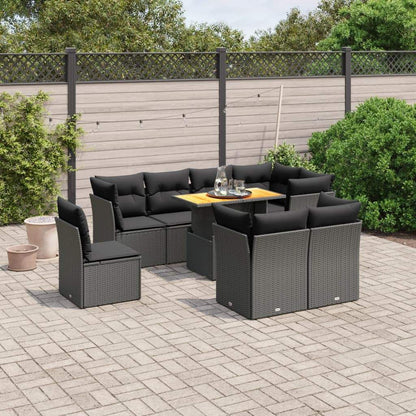 Set Divani da Giardino 9 pz con Cuscini Nero in Polyrattan - homemem39