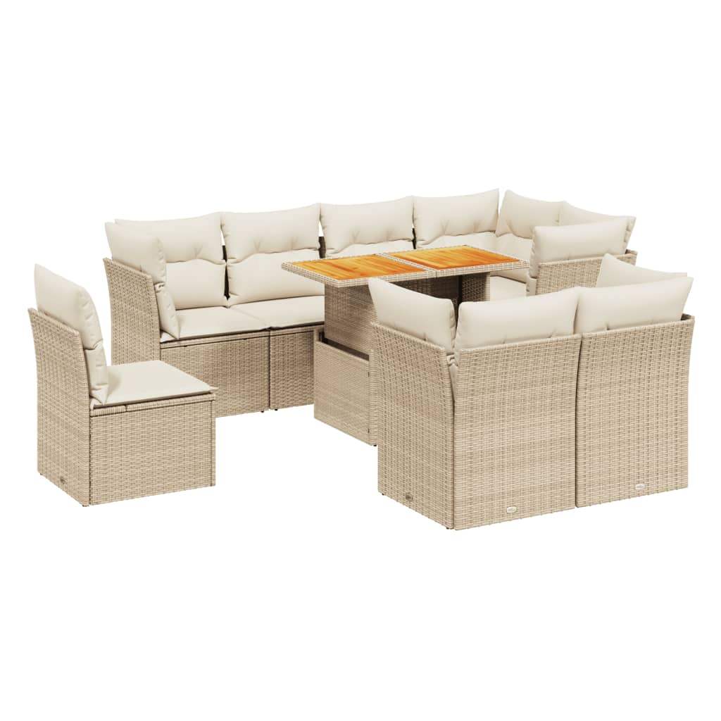 Set Divano da Giardino 9 pz con Cuscini Beige in Polyrattan - homemem39