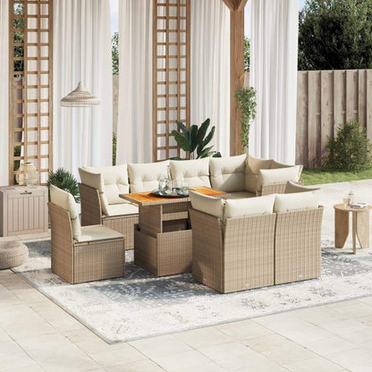 Set Divano da Giardino 9 pz con Cuscini Beige in Polyrattan - homemem39