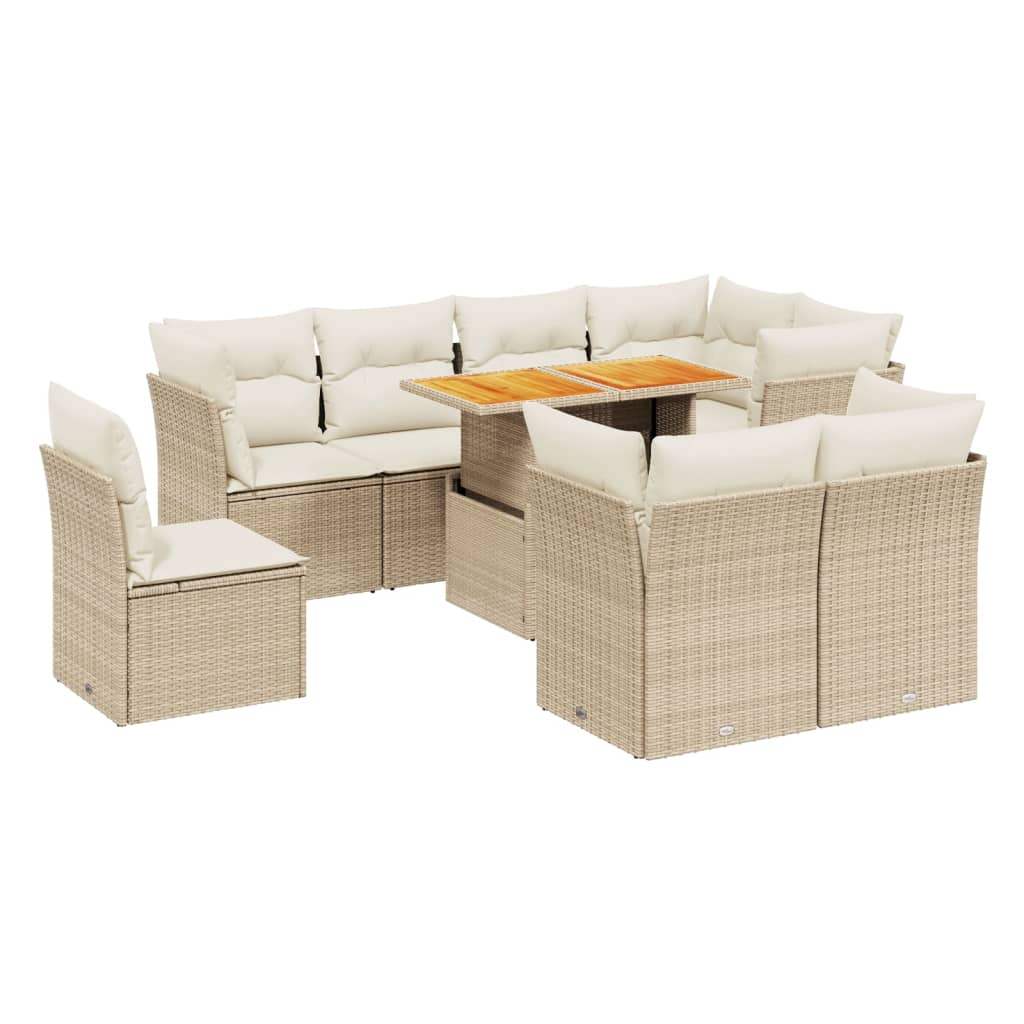 Set Divano da Giardino 9 pz con Cuscini Beige in Polyrattan - homemem39