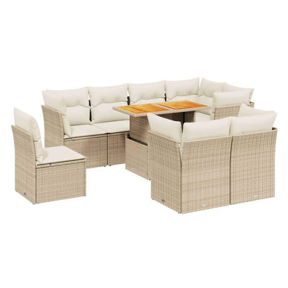 Set Divano da Giardino 9 pz con Cuscini Beige in Polyrattan - homemem39