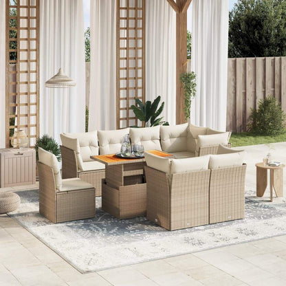 Set Divano da Giardino 9 pz con Cuscini Beige in Polyrattan - homemem39