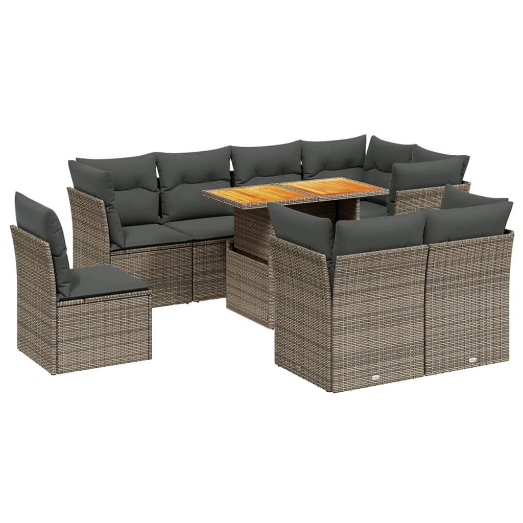 Set Divano da Giardino 9 pz con Cuscini Grigio in Polyrattan - homemem39