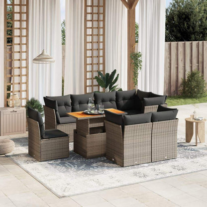 Set Divano da Giardino 9 pz con Cuscini Grigio in Polyrattan - homemem39