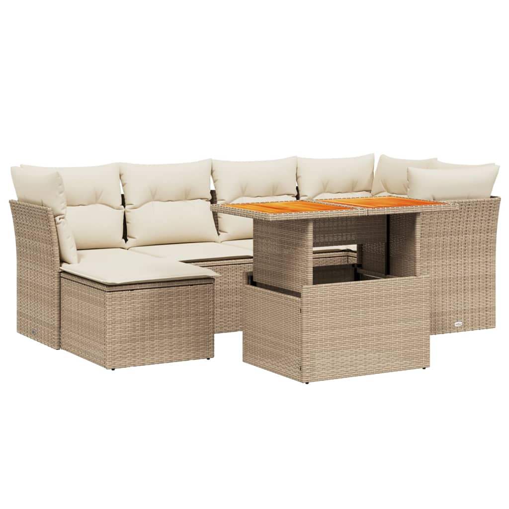Set Divani da Giardino 7 pz con Cuscini Beige in Polyrattan - homemem39