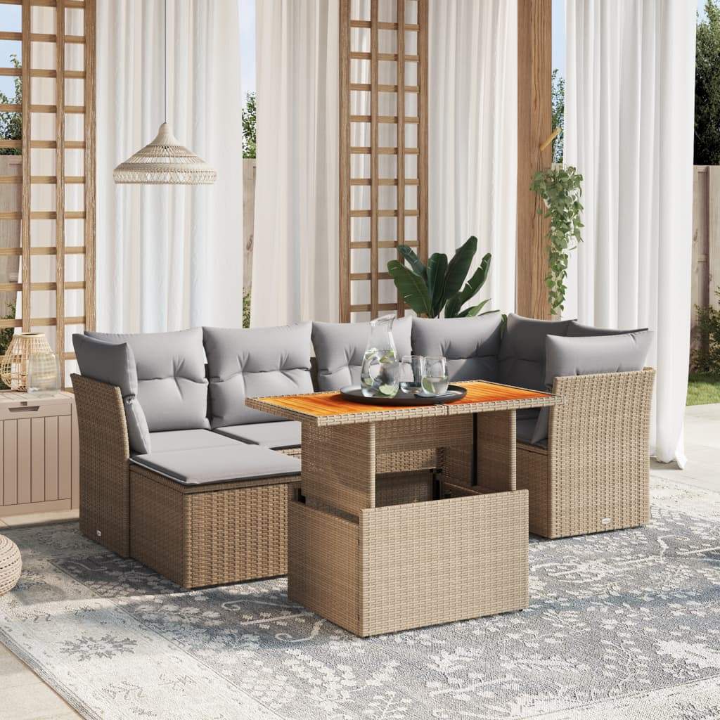 Set Divani da Giardino 7 pz con Cuscini Beige in Polyrattan - homemem39