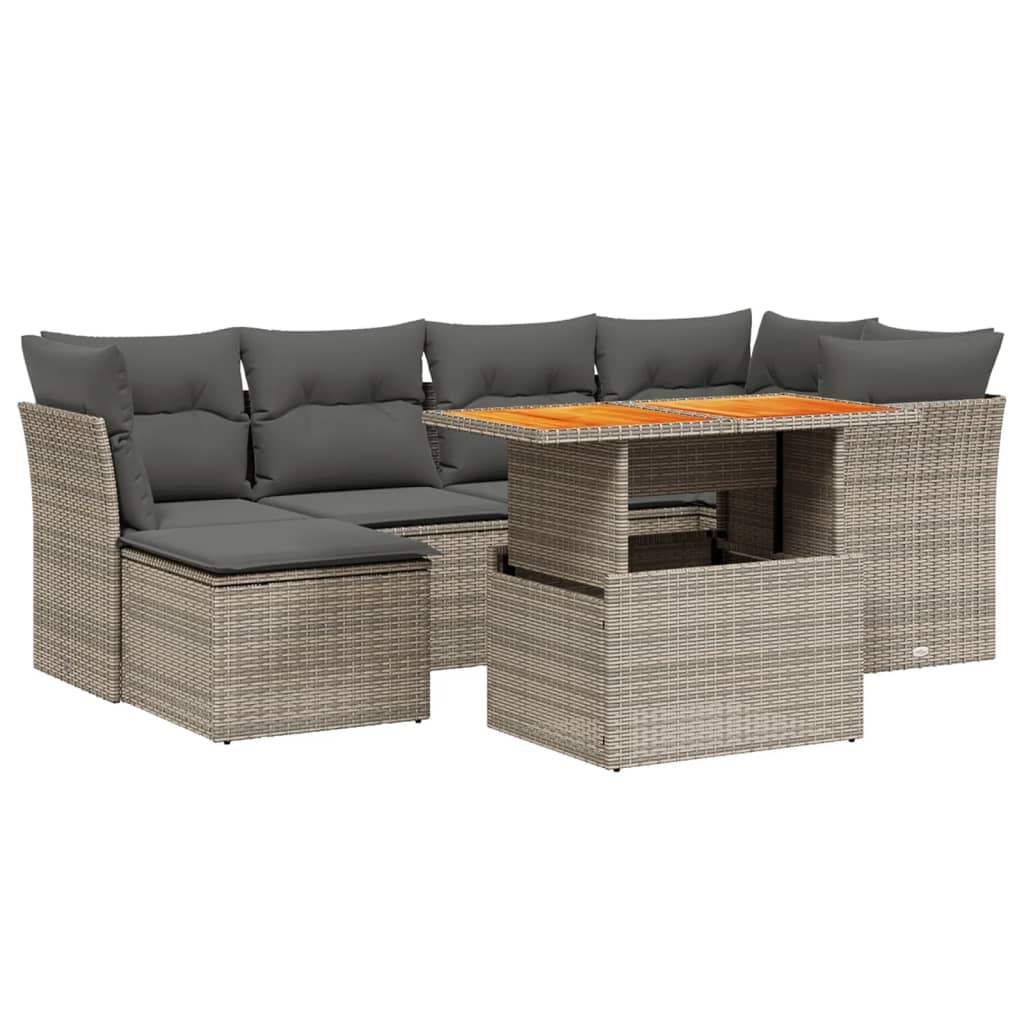 Set Divani da Giardino 7 pz con Cuscini Grigio in Polyrattan - homemem39