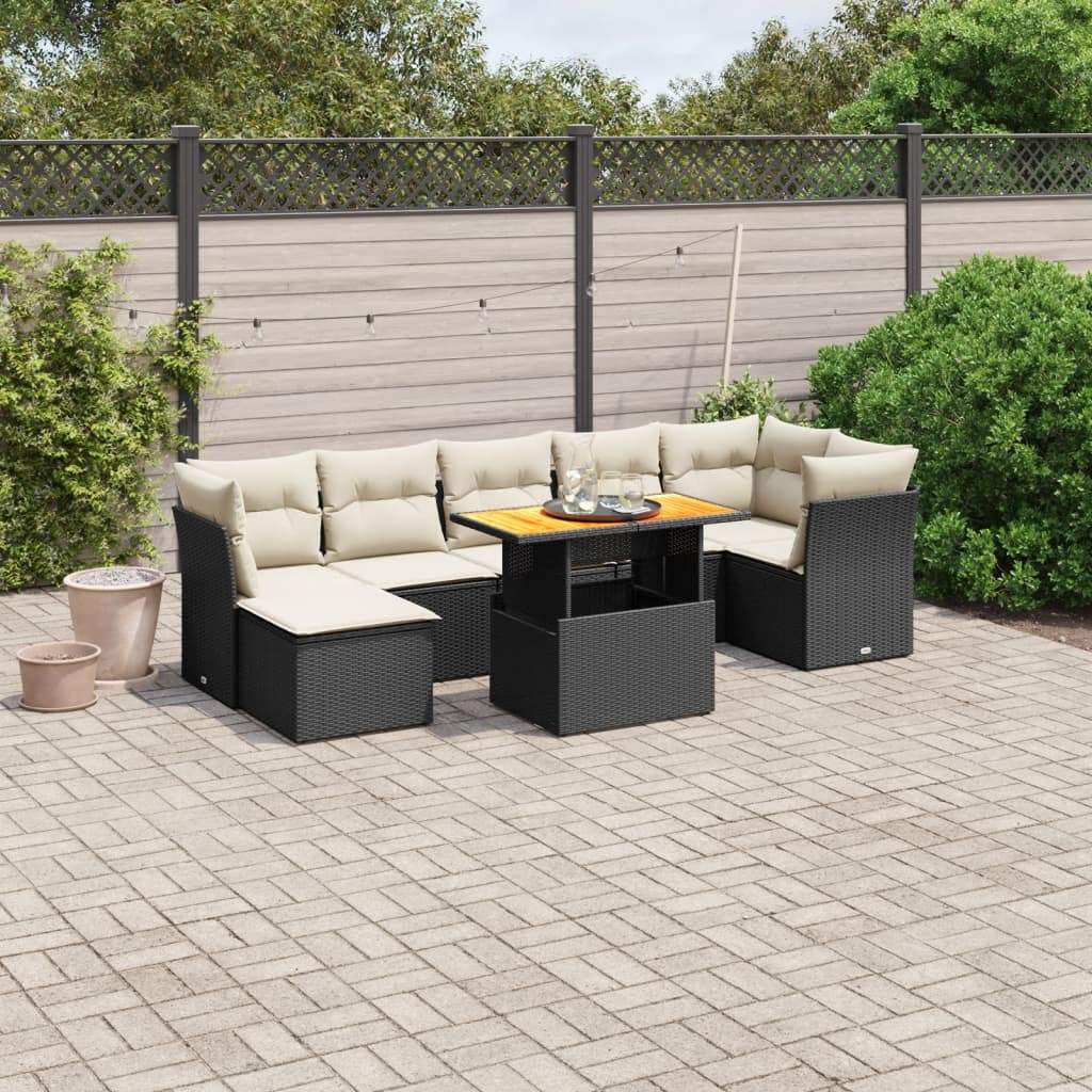 Set Divani da Giardino con Cuscini 8 pz Nero in Polyrattan - homemem39