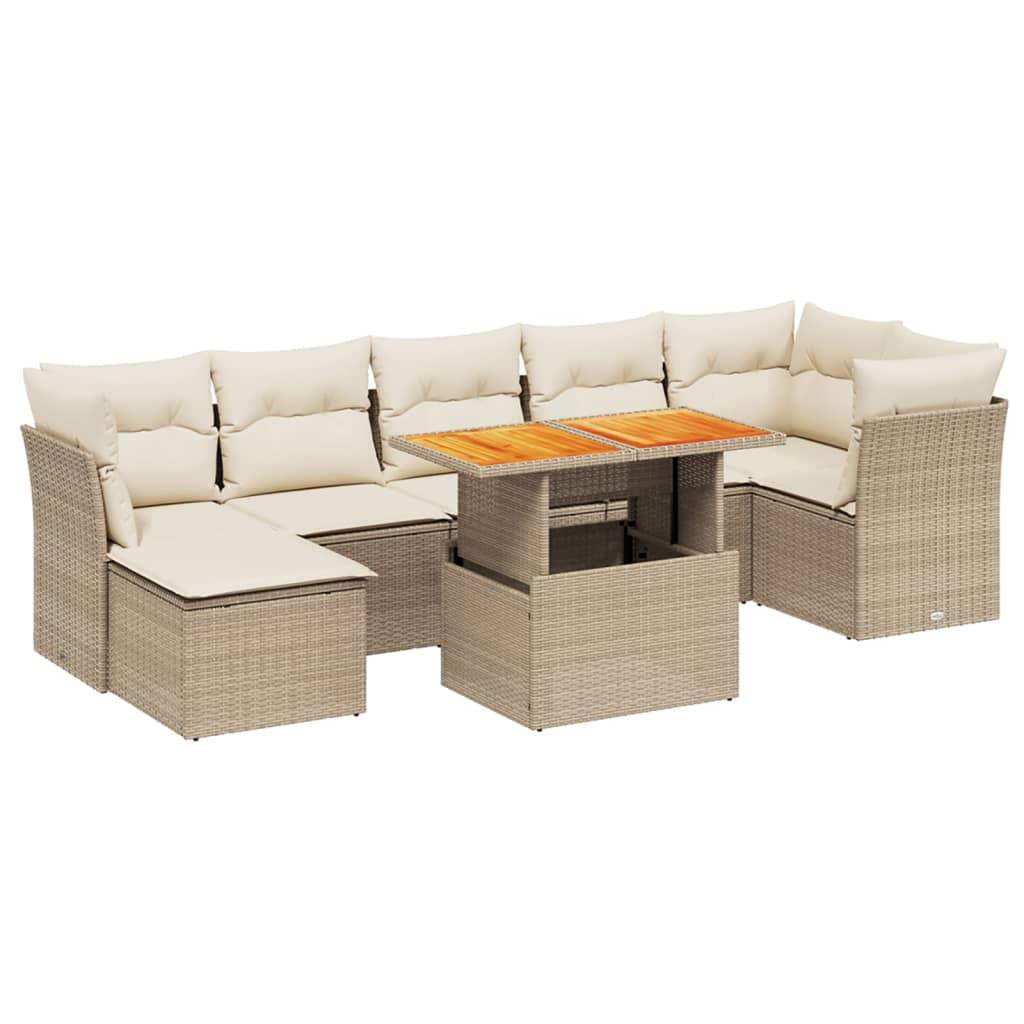Set Divano da Giardino 8 pz con Cuscini Beige in Polyrattan - homemem39