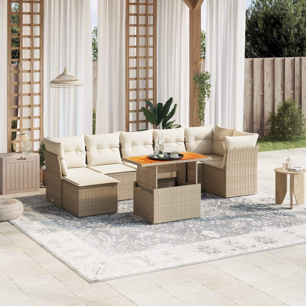 Set Divano da Giardino 8 pz con Cuscini Beige in Polyrattan - homemem39