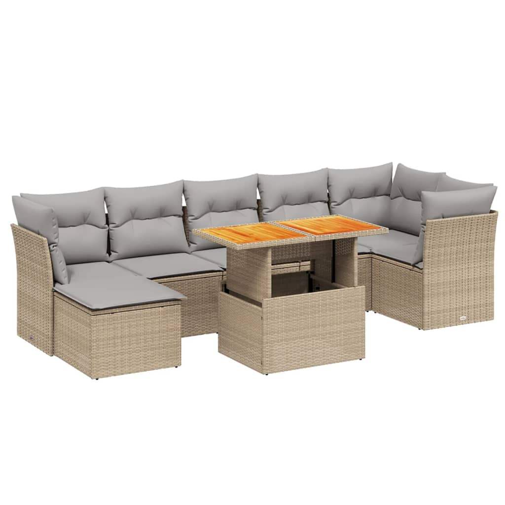 Set Divano da Giardino 8 pz con Cuscini Beige in Polyrattan - homemem39