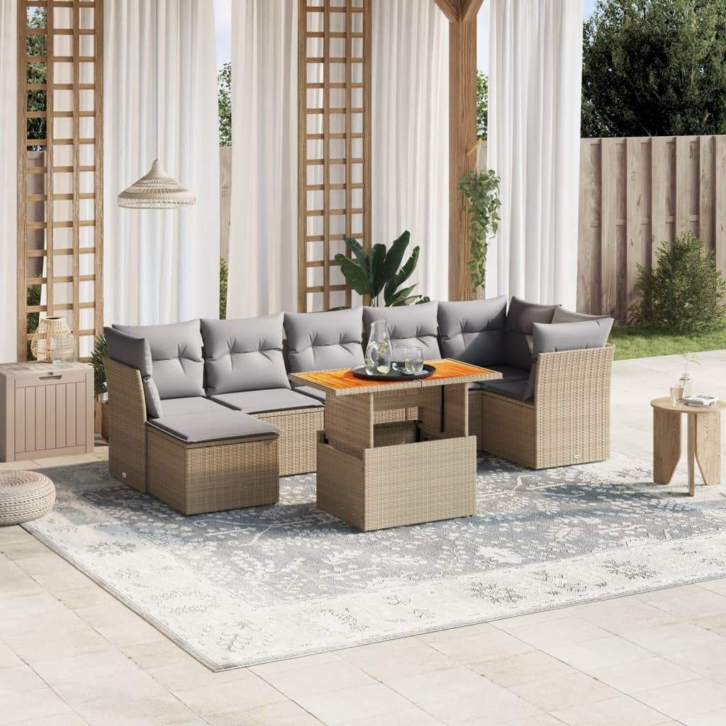 Set Divano da Giardino 8 pz con Cuscini Beige in Polyrattan - homemem39