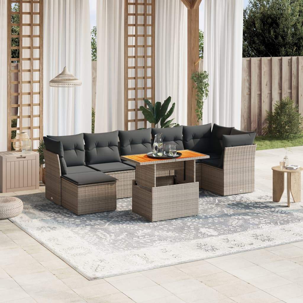 Set Divano da Giardino 8 pz con Cuscini Grigio in Polyrattan - homemem39