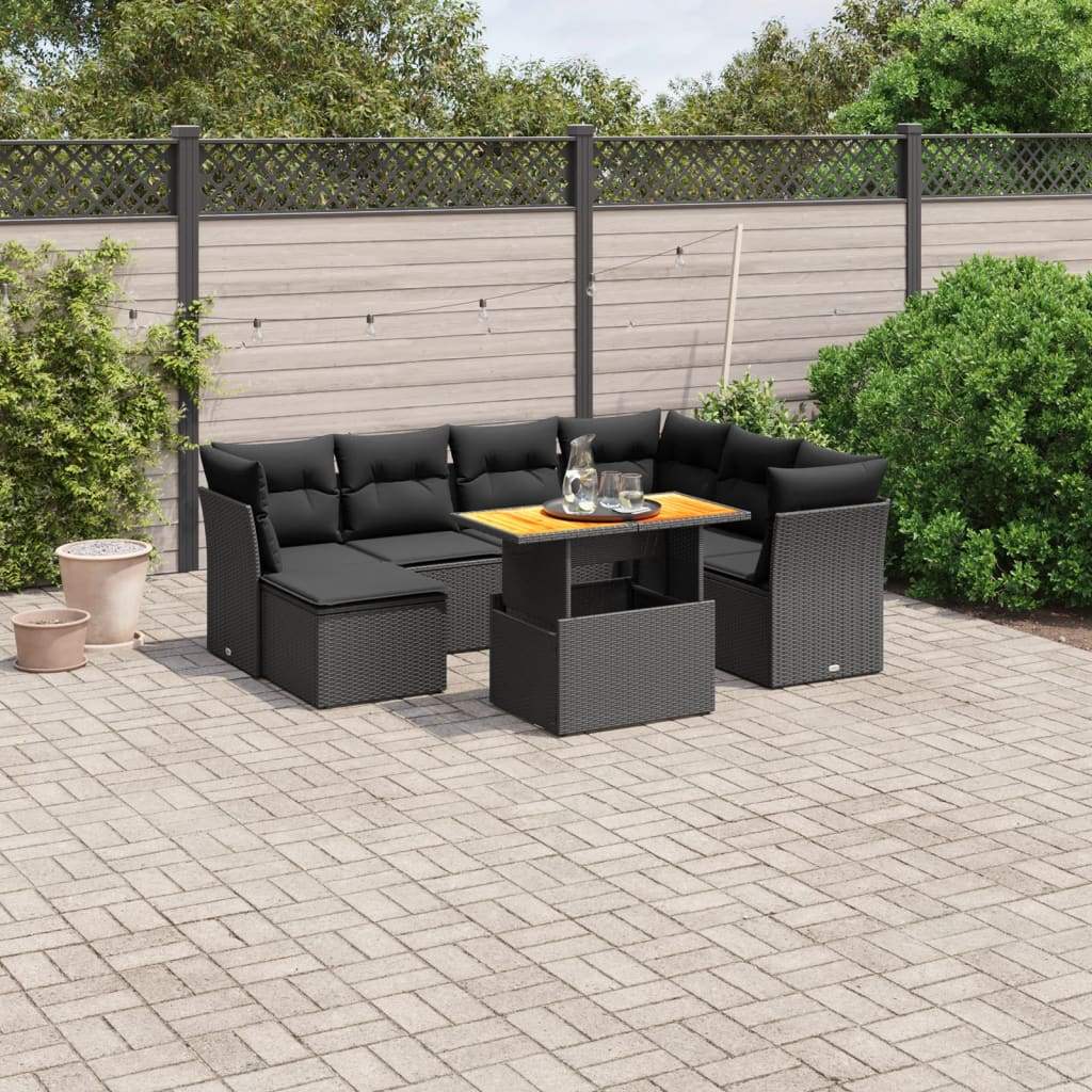 Set Divani da Giardino con Cuscini 8 pz Nero in Polyrattan - homemem39