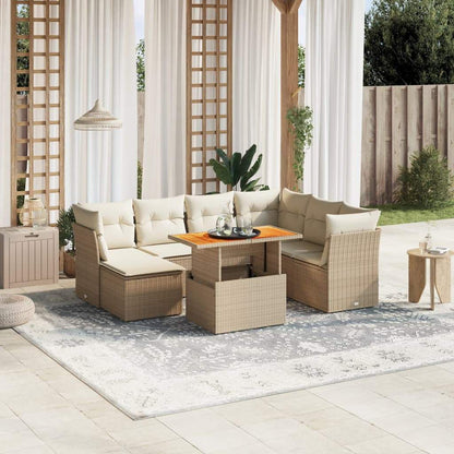 Set Divano da Giardino 8 pz con Cuscini Beige in Polyrattan - homemem39