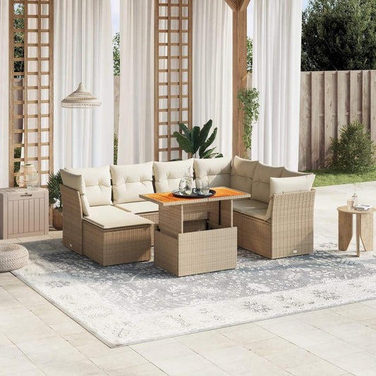 Set Divano da Giardino 8 pz con Cuscini Beige in Polyrattan - homemem39