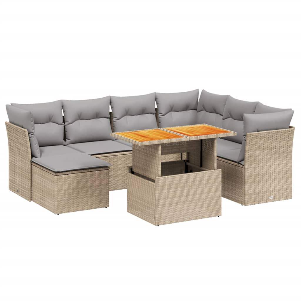 Set Divano da Giardino 8 pz con Cuscini Beige in Polyrattan - homemem39