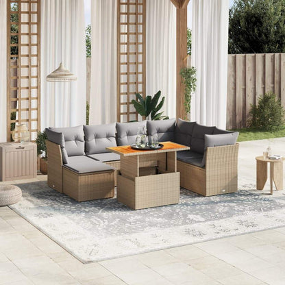 Set Divano da Giardino 8 pz con Cuscini Beige in Polyrattan - homemem39