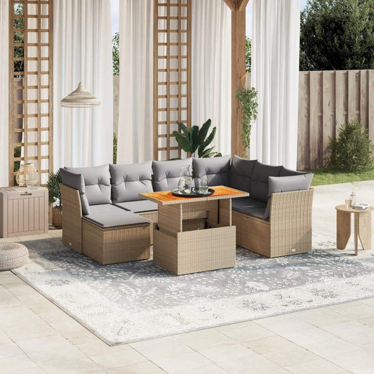 Set Divano da Giardino 8 pz con Cuscini Beige in Polyrattan - homemem39
