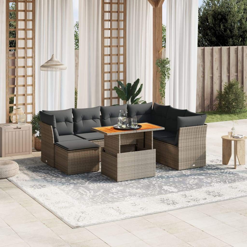 Set Divano da Giardino 8 pz con Cuscini Grigio in Polyrattan - homemem39