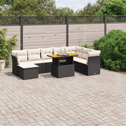 Set Divani da Giardino 9 pz con Cuscini Nero in Polyrattan - homemem39