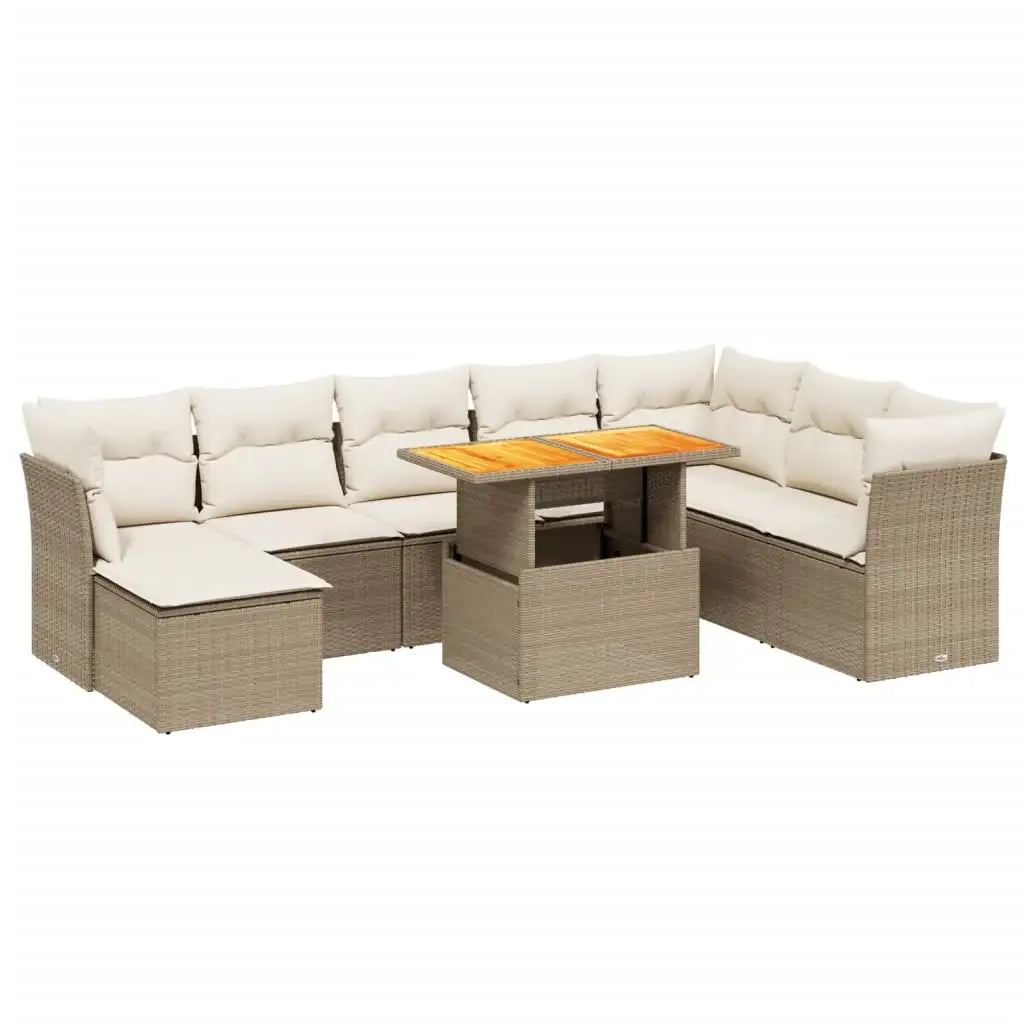 Set Divano da Giardino 9 pz con Cuscini Beige in Polyrattan - homemem39