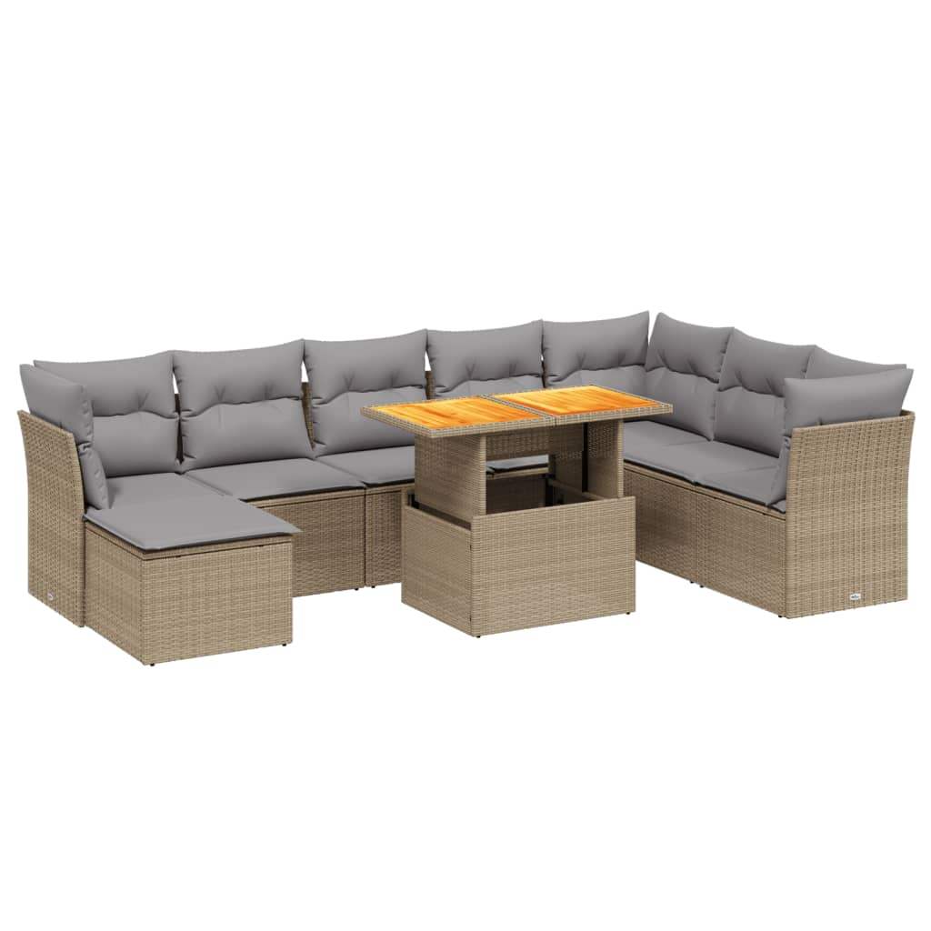 Set Divano da Giardino 9 pz con Cuscini Beige in Polyrattan - homemem39