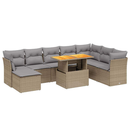 Set Divano da Giardino 9 pz con Cuscini Beige in Polyrattan - homemem39