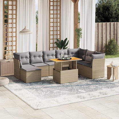 Set Divano da Giardino 9 pz con Cuscini Beige in Polyrattan - homemem39