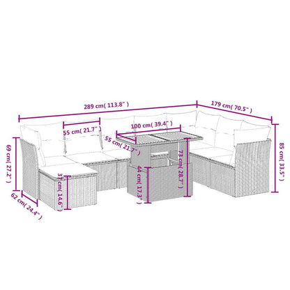 Set Divano da Giardino 9 pz con Cuscini Grigio in Polyrattan - homemem39