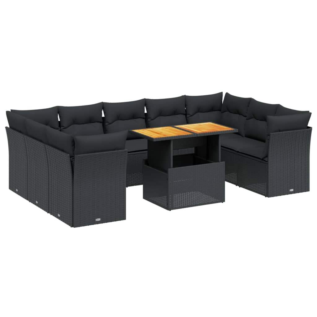 Set Divani da Giardino 10pz con Cuscini in Polyrattan Nero - homemem39