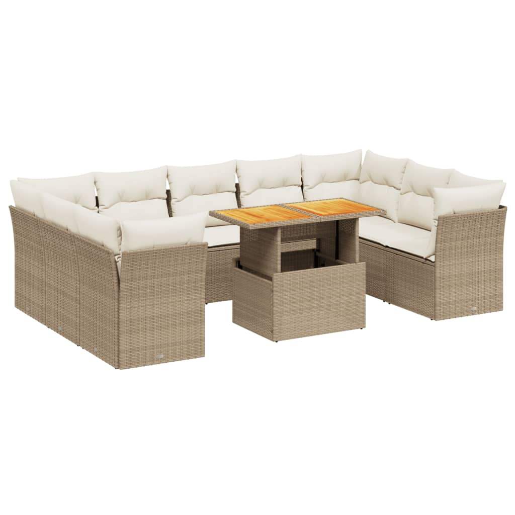 Set Divano da Giardino 10 pz con Cuscini Beige in Polyrattan - homemem39