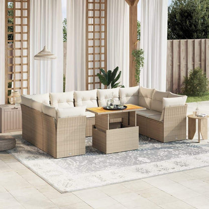 Set Divano da Giardino 10 pz con Cuscini Beige in Polyrattan - homemem39