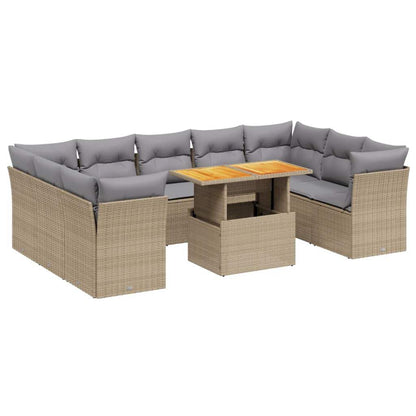 Set Divano da Giardino 10 pz con Cuscini Beige in Polyrattan - homemem39