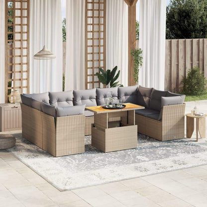 Set Divano da Giardino 10 pz con Cuscini Beige in Polyrattan - homemem39