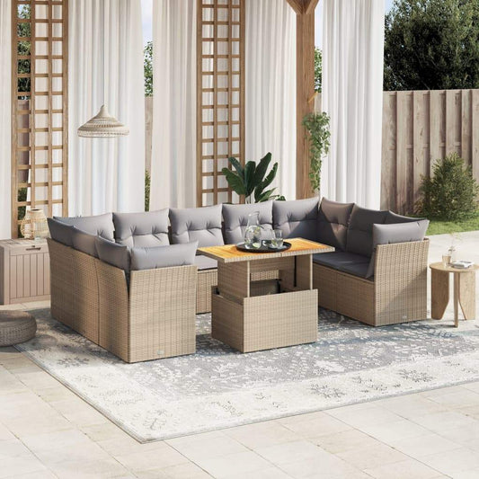 Set Divano da Giardino 10 pz con Cuscini Beige in Polyrattan - homemem39